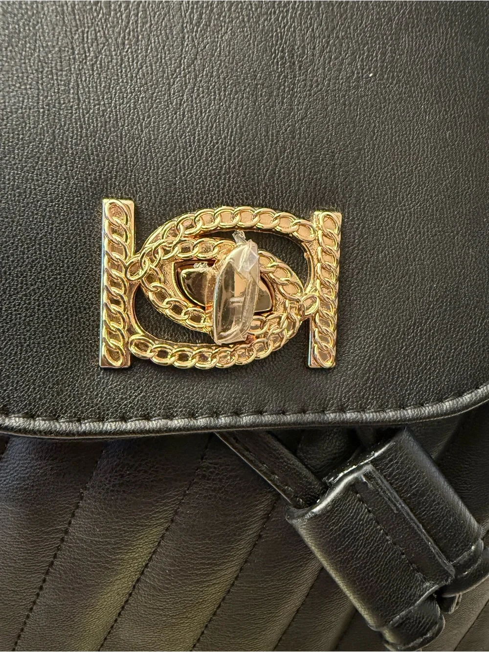 bebe Black Quilted Mini Backpack with Gold Chain Hardware